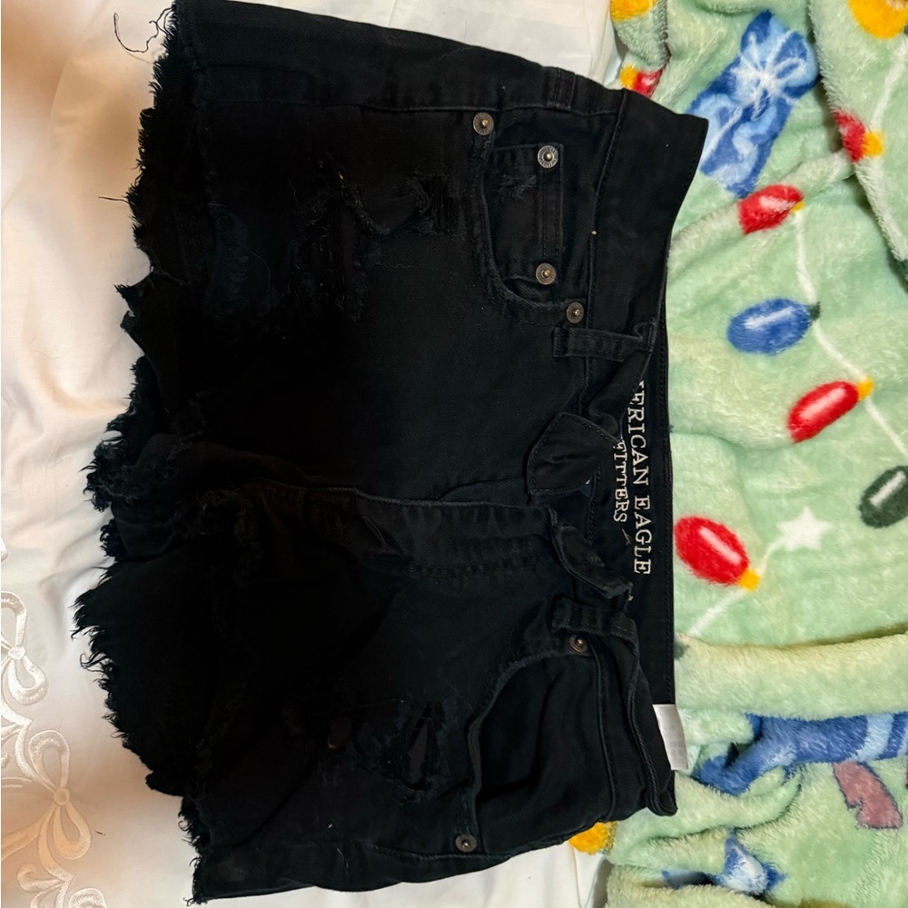American Eagle Outfitters Women's Distressed Black Jean Shorts